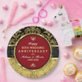 50周年結婚赤金ゴールドと黒 ペーパープレート (パーティー)