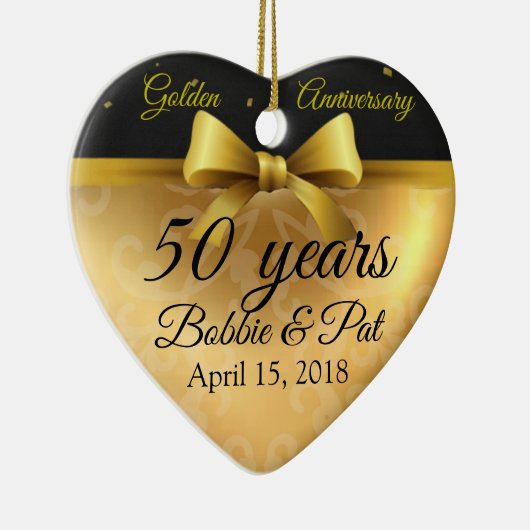 50周年結婚金ゴールドハート写真オーナメント セラミックオーナメント (右)