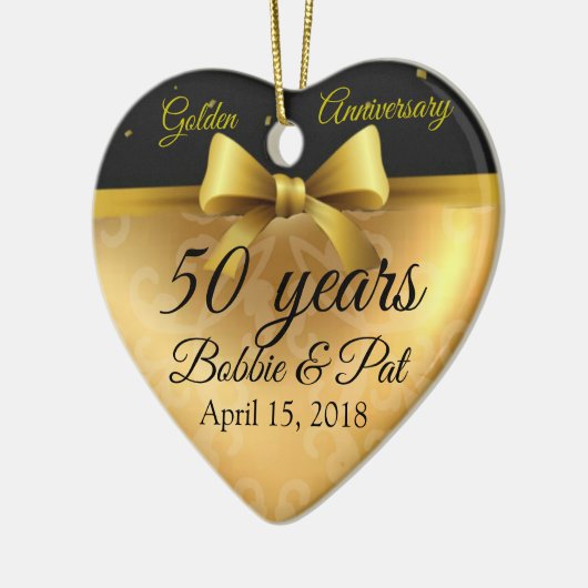 50周年結婚金ゴールドハート写真オーナメント セラミックオーナメント (左)