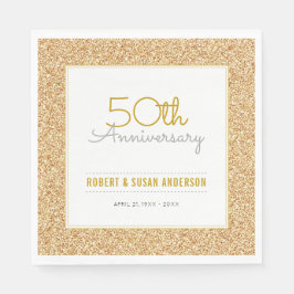 50周年結婚金ゴールドフェイクグリッター スタンダードランチョンナプキン