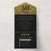 50周年結婚金ゴールドブラックモダン オールインワン招待状 (内側)