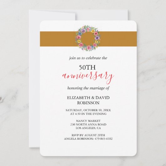 50周年結婚金ゴールドユニーク 招待状 (正面)