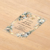 50周年結婚金ゴールド黄花模様澄ん アクリル招待状 (レイダウン)