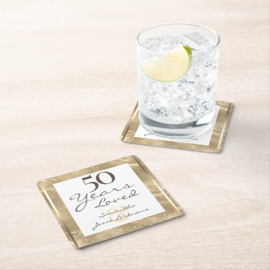 50周年結婚金ゴールド スクエアペーパーコースター (インサイチュ)