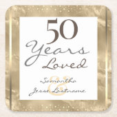 50周年結婚金ゴールド スクエアペーパーコースター (正面)