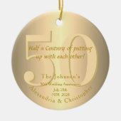 50周年結婚金ゴールド セラミックオーナメント (正面)