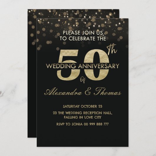 50周年結婚金ゴールド 招待状 (正面/裏面)