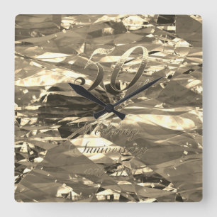 50周年結婚1970 2020シックなフェイク金ゴールド スクエア壁時計