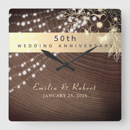 50周年結婚 スクエア壁時計 (正面)