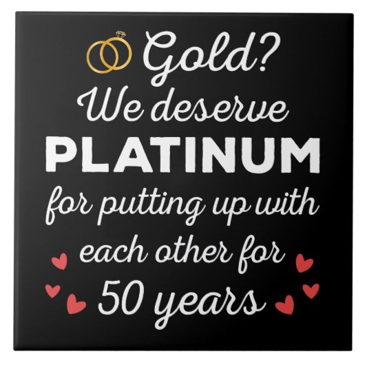 50周年結婚I -金ゴールドカップルおもしろい タイル (正面)