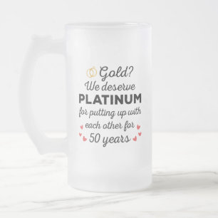 50周年結婚I -金ゴールドカップルおもしろい フロストグラスビールジョッキ