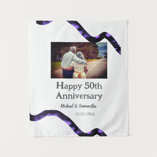 50周年記念おめでとう　名前　写真　日付を追加 タペストリー (正面)