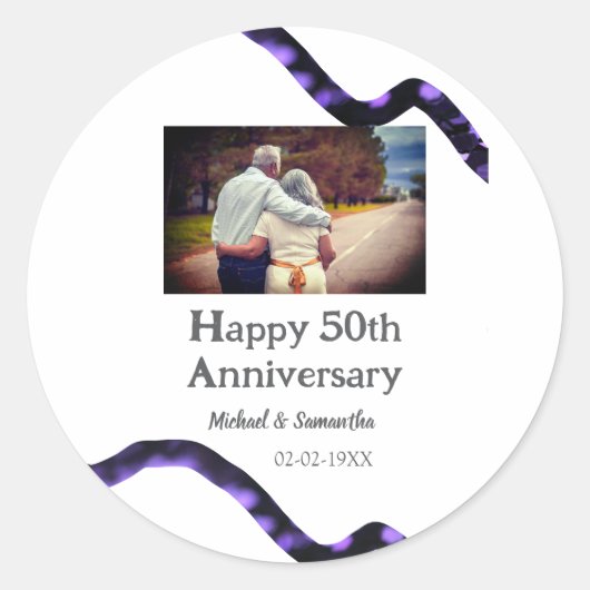 50周年記念おめでとう　名前　写真　日付を追加 ラウンドシール (正面)