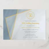 50周年記念お祝いほこりっぽい青金ゴールド枠 箔招待状 (正面)