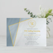 50周年記念お祝いほこりっぽい青金ゴールド枠 箔招待状 (立ち正面)
