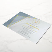 50周年記念お祝いほこりっぽい青金ゴールド枠 箔招待状 (回転した状態)