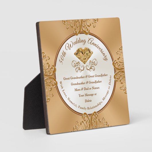 50周年記念に安結婚価な贈り物 フォトプラーク (正面)