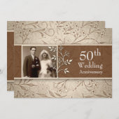 50周年記念のウェディングアニバーサリー フォト ヴィンテージ インビテーション (正面/裏面)