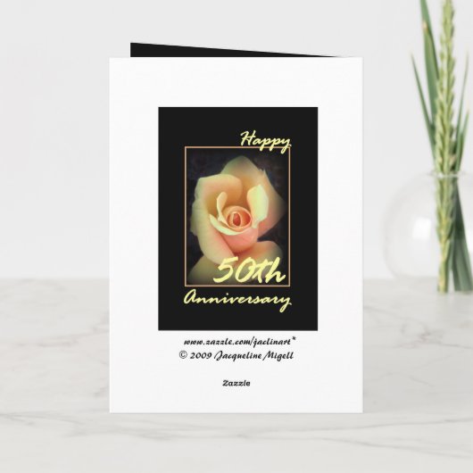 50周年記念のウェディングカード 黄色のローズバッド カード (裏面)