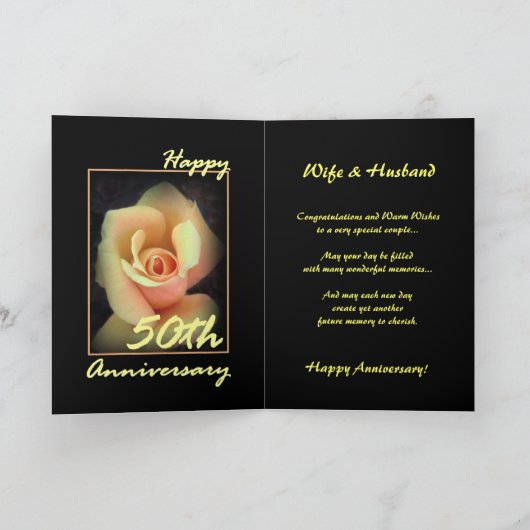 50周年記念のウェディングカード 黄色のローズバッド カード (内部)