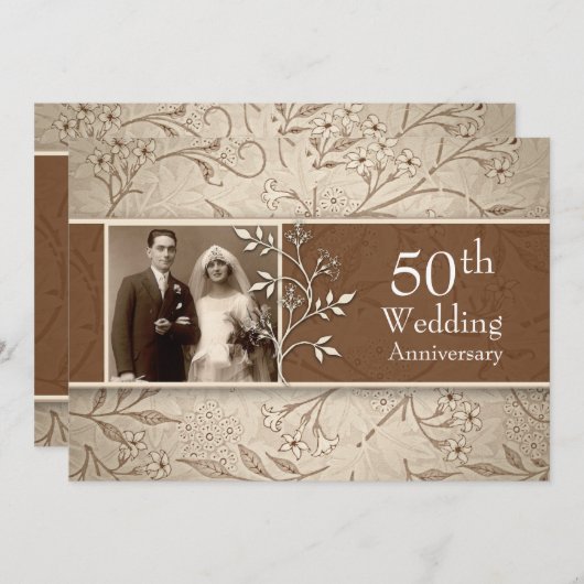 50周年記念のウェディングフォト ヴィンテージ インビテーション (正面/裏面)