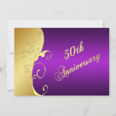 50周年記念のゴールドのスクロールが付いたパープル 招待状 (正面)