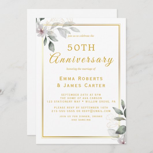 50周年記念のゴールドグリーン 招待状 (正面/裏面)