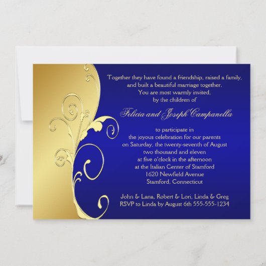 50周年記念のゴールドスクロール ネイビー 招待状 (裏面)