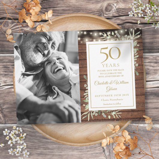 50周年記念のレトロなグリーンにライトの写真 セーブザデート