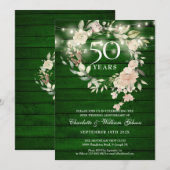 50周年記念のレトロウッドストリングライトとフラワー 招待状 (正面/裏面)