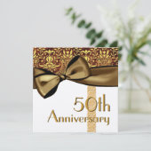 50周年記念の偽サテンリボンとダマスクのテンプレート 招待状 (スタンド正面)