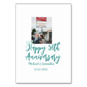 50周年記念の写真ターコイズのリボン名前を追加 テーブルナンバー (裏面)