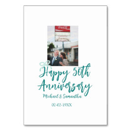 50周年記念の写真ターコイズのリボン名前を追加 テーブルナンバー