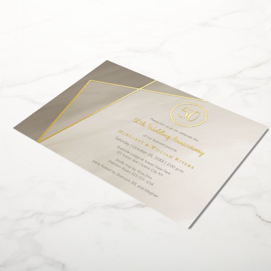 50周年記念の古代グレーゴールド箔 箔招待状 (回転した状態)