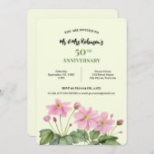 50周年記念の水彩ピンクの日本人参 招待状 (正面/裏面)