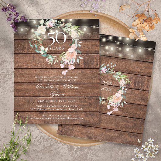 50周年記念の田舎風結婚式招待状