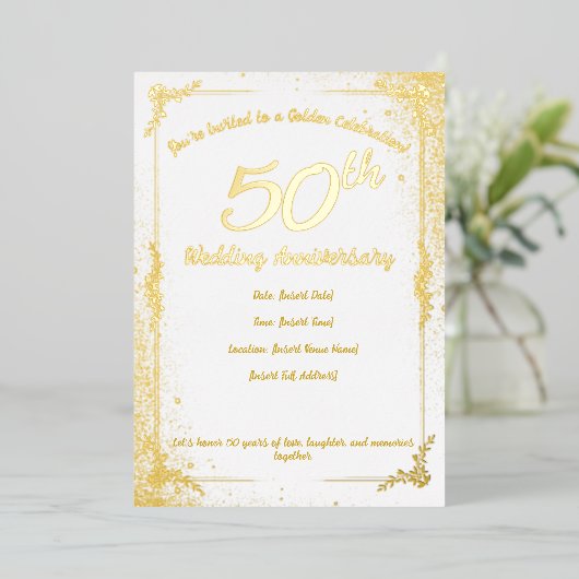 50周年記念の箔押し招待状 箔招待状 (立ち正面)
