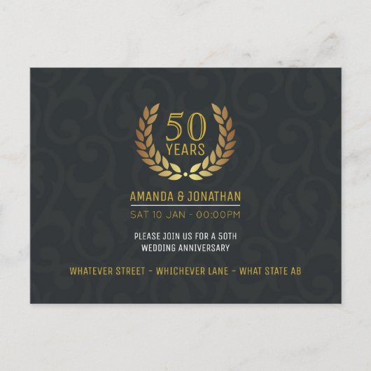 50周年記念の結婚式の記念写真を載せた返信ハガキ インビテーションポストカード (正面)