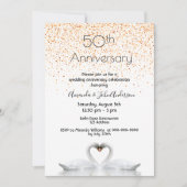 50周年記念の結婚 二羽の白いスワンが愛し合う 招待状 (正面)