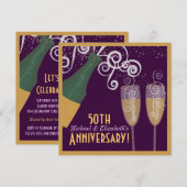 50周年記念の華やかなシャンパンパーティー 招待状 (正面/裏面)