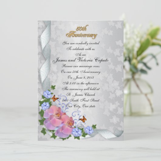 50周年記念の誓いの更新 エレガントな花の蘭 招待状 (スタンド正面)