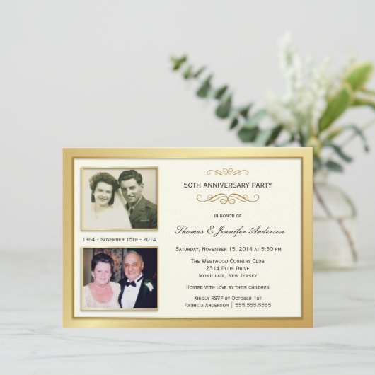 50周年記念の過去と現在 写真付招待状 招待状 (スタンド正面)