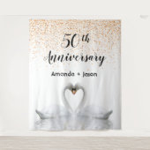 50周年記念の金色の白いスワンが愛に満ちて タペストリー (正面)