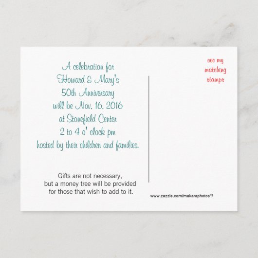 50周年記念はがき招待状カスタマイズ- インビテーションポストカード (裏面)