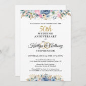 50周年記念または任意の周年記念 エレガントな花のゴールド 招待状 (正面/裏面)
