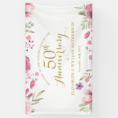 50周年記念ウォーターカラーのバラのウェルカムサイン 横断幕 (縦)
