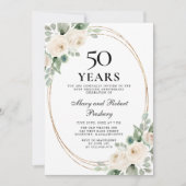 50周年記念エレガントパーティーホワイトローズフローラ 招待状 (正面)