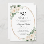 50周年記念エレガントパーティーホワイトローズフローラ 招待状 (正面/裏面)