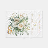 50周年記念エレガントホワイトローゼス金ゴールドリングや輪 フリースブランケット (正面(横))