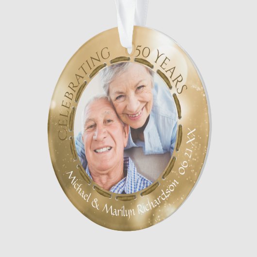 50周年記念エレガント2フォト金ゴールド《写真》ぼけ味 オーナメント (正面)